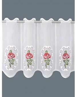 Panneau Scheibengardine "Rose in Rot" Plauener Stickerei