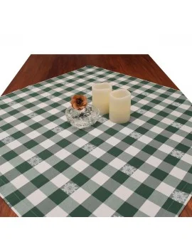 Mitteldecke Landhaus-Tischdecke Karo mit Edelweiß in Grün 82 x 82 cm rot-weiß kariert