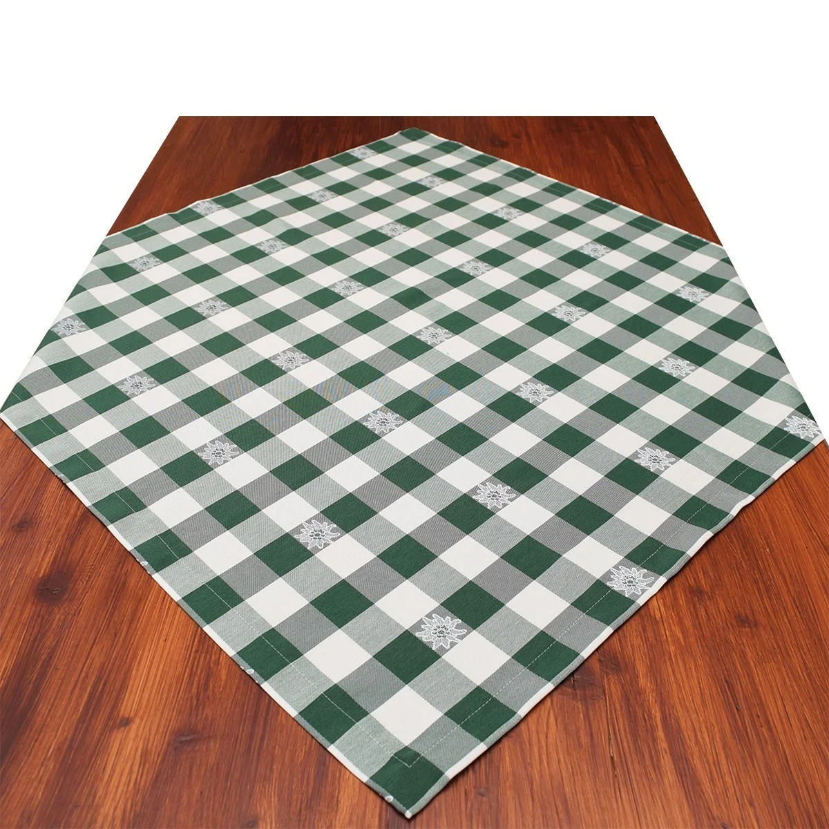 Mitteldecke Landhaus-Tischdecke Karo mit Edelweiß in Grün 82 x 82 cm rot-weiß kariert