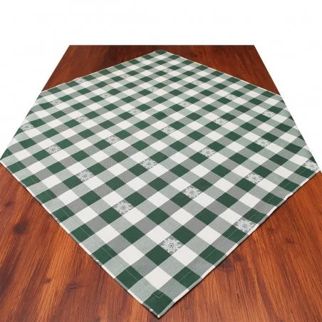 Mitteldecke Landhaus-Tischdecke Karo mit Edelweiß in Grün 82 x 82 cm rot-weiß kariert