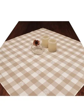 Mitteldecke Landhaus-Tischdecke Karo mit Edelweiß in Beige 82 x 82 cm beige-weiß kariert