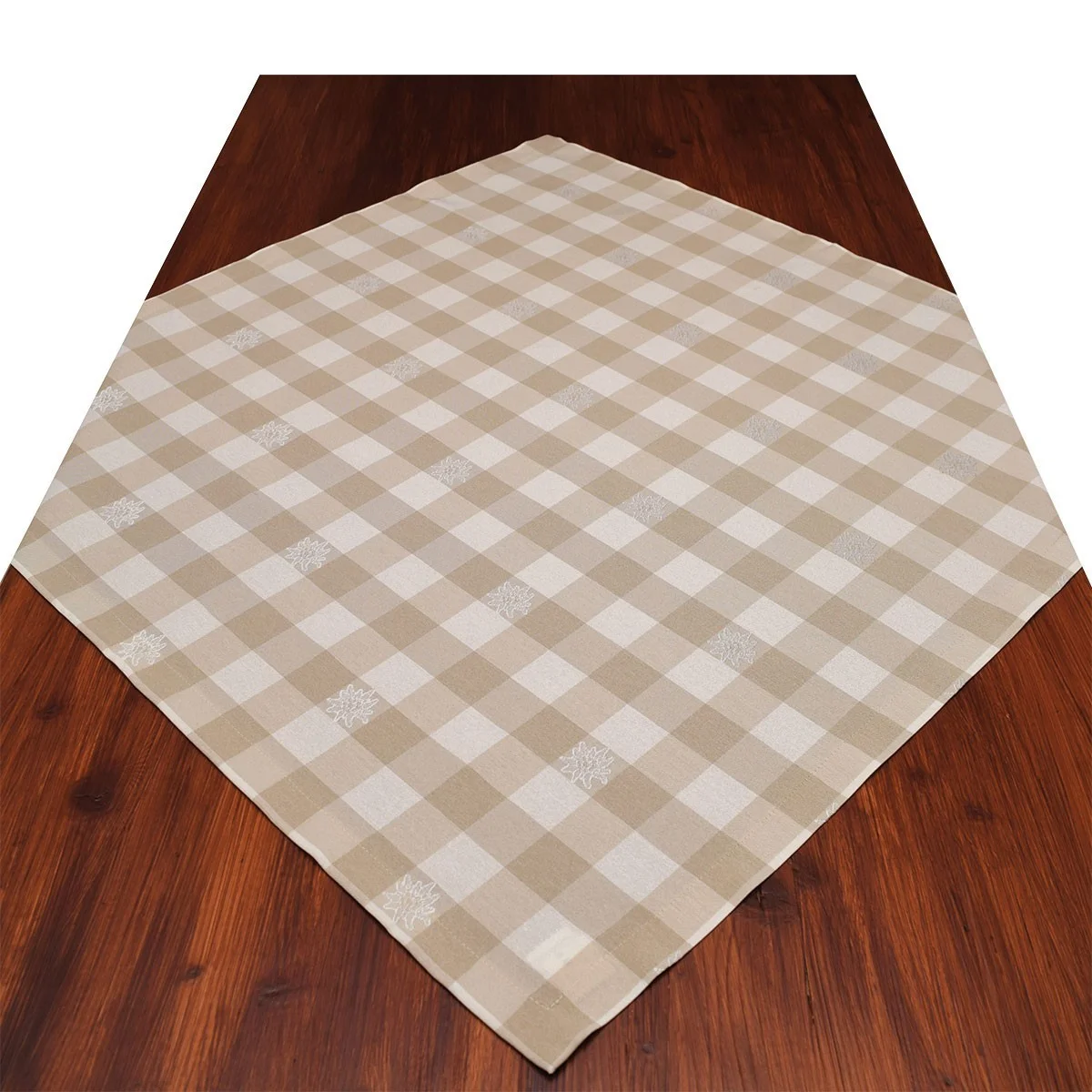 Mitteldecke Landhaus-Tischdecke Karo mit Edelweiß in Beige 82 x 82 cm beige-weiß kariert