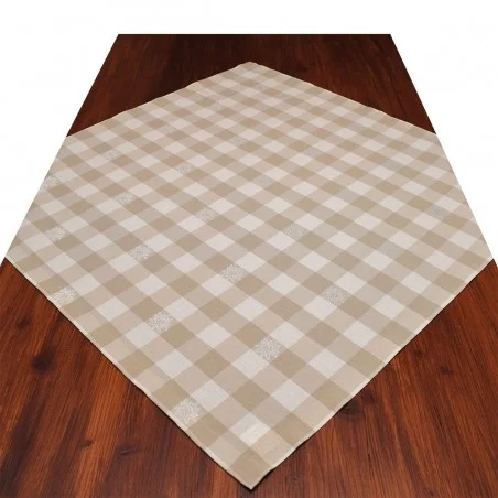 Mitteldecke Landhaus-Tischdecke Karo mit Edelweiß in Beige 82 x 82 cm beige-weiß kariert