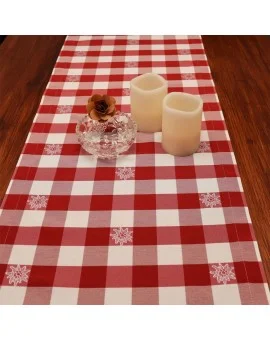Tischläufer Landhaus-Tischdecke Karo mit Edelweiß in Rot 40 x 160 cm rot-weiß kariert