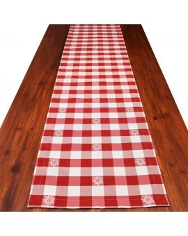 Tischläufer Landhaus-Tischdecke Karo mit Edelweiß in Rot 40 x 160 cm rot-weiß kariert