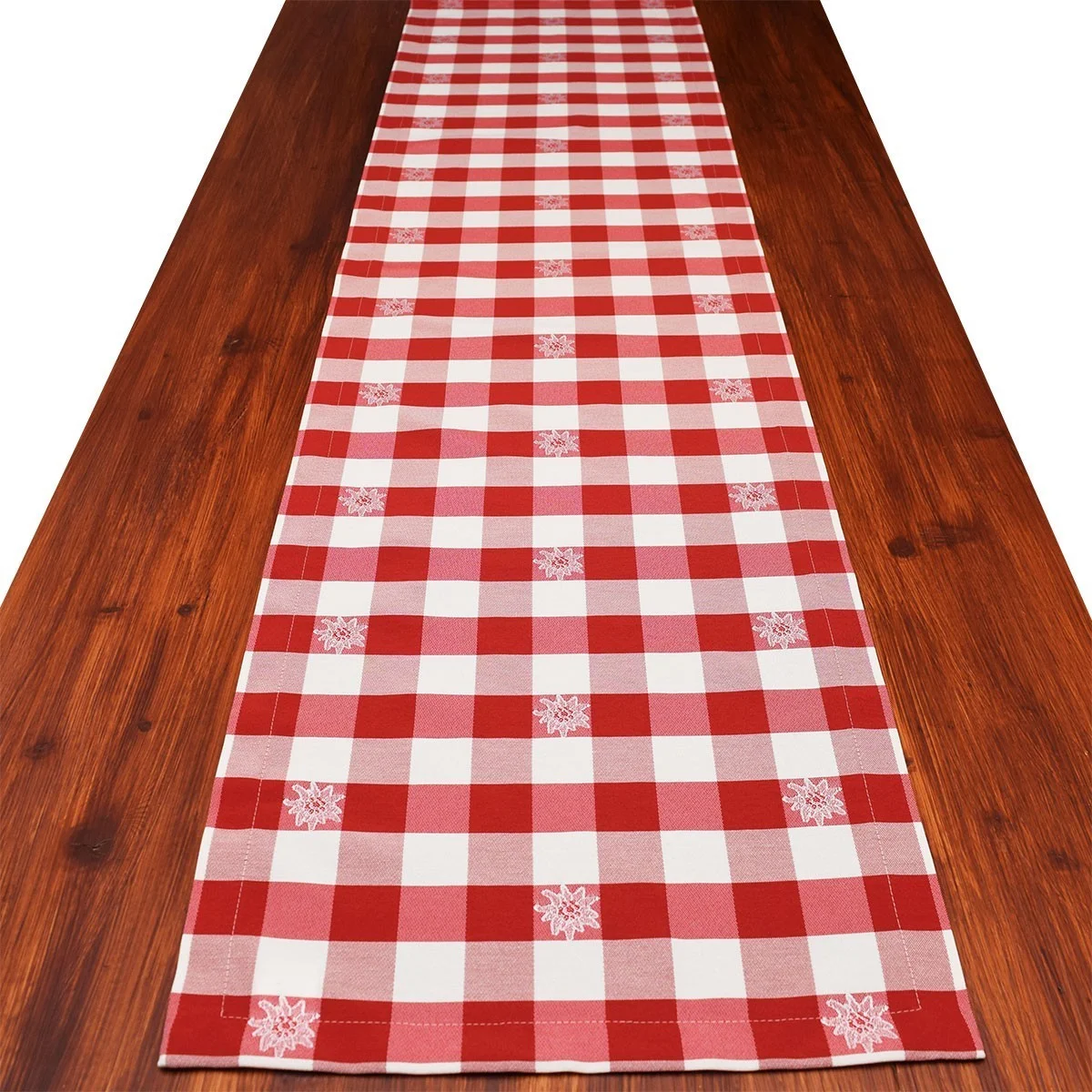 Tischläufer Landhaus-Tischdecke Karo mit Edelweiß in Rot 40 x 160 cm rot-weiß kariert
