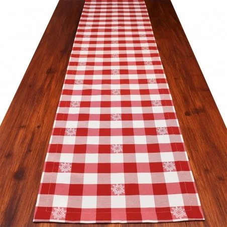 Tischläufer Landhaus-Tischdecke Karo mit Edelweiß in Rot 40 x 160 cm rot-weiß kariert