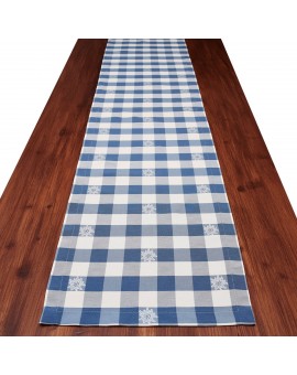 Tischläufer Landhaus-Tischdecke Karo mit Edelweiß in Blau 40 x 160 cm blau-weiß kariert