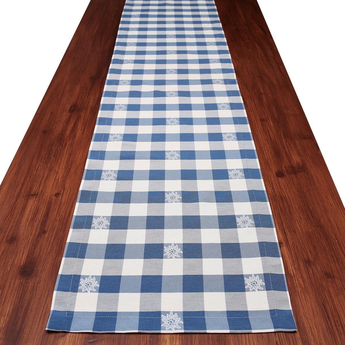 Tischläufer Landhaus-Tischdecke Karo mit Edelweiß in Blau 40 x 160 cm blau-weiß kariert