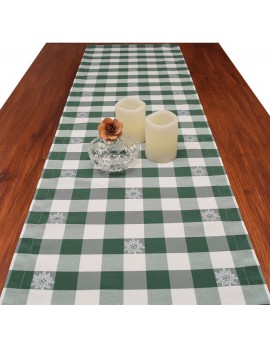 Tischläufer Landhaus-Tischdecke Karo mit Edelweiß in Grün 40 x 160 cm grün-weiß kariert
