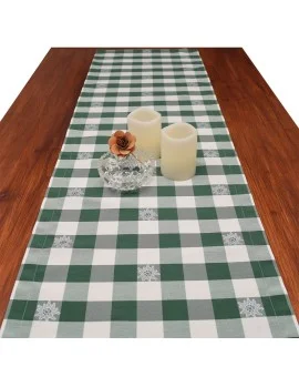 Tischläufer Landhaus-Tischdecke Karo mit Edelweiß in Grün 40 x 160 cm grün-weiß kariert