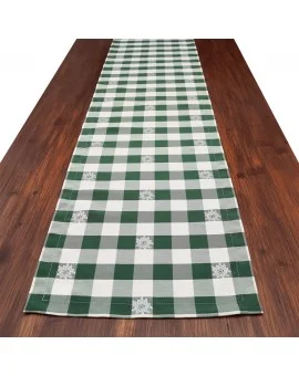 Tischläufer Landhaus-Tischdecke Karo mit Edelweiß in Grün 40 x 160 cm grün-weiß kariert