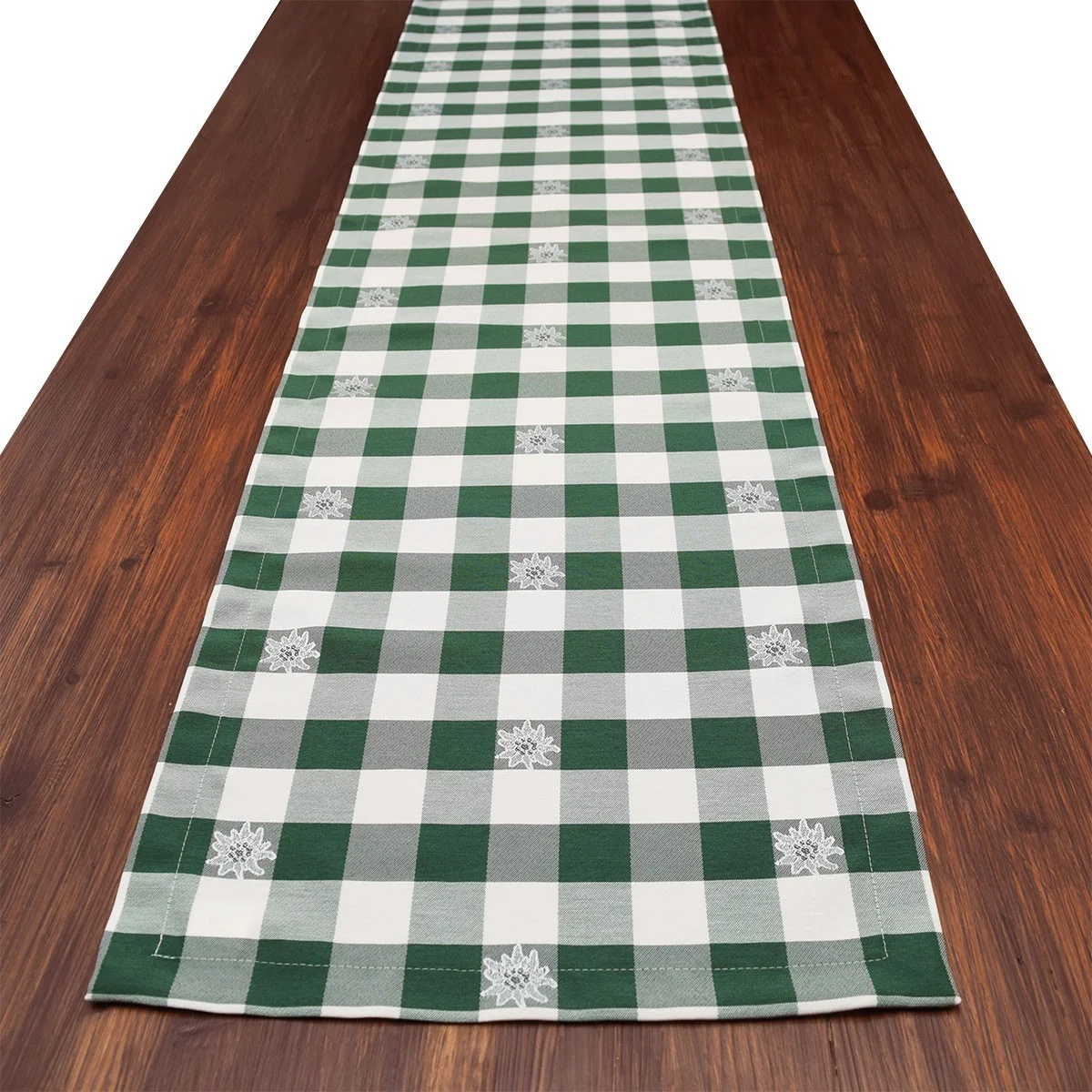 Tischläufer Landhaus-Tischdecke Karo mit Edelweiß in Grün 40 x 160 cm grün-weiß kariert