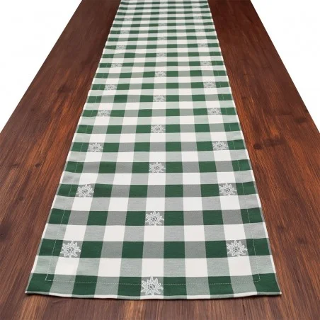Tischläufer Landhaus-Tischdecke Karo mit Edelweiß in Grün 40 x 160 cm grün-weiß kariert