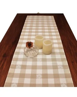 Tischläufer Landhaus-Tischdecke Karo mit Edelweiß in Beige 40 x 160 cm beige-weiß kariert