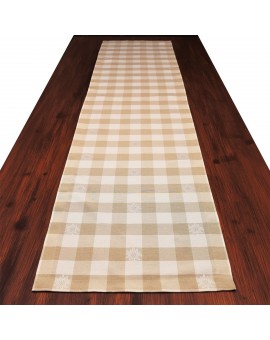 Tischläufer Landhaus-Tischdecke Karo mit Edelweiß in Beige 40 x 160 cm beige-weiß kariert