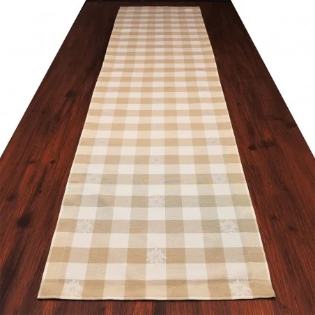 Tischläufer Landhaus-Tischdecke Karo mit Edelweiß in Beige 40 x 160 cm beige-weiß kariert