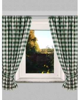 Set Dekoschal „Karo mit Edelweiß“ in Grün 2-er-Pack grün-weiss / 2 Stück Landhaus-Vorhang mit Reihband