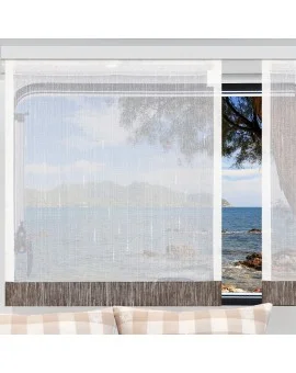 Flächengardine Wohnwagenstore Annik weiß-braun Caravan-Gardine mit Profilen Tunnelband