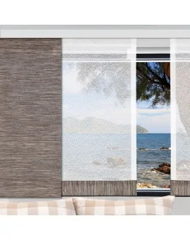 Flächengardine Wohnwagenstore Smilla weiß-braun Caravan-Gardine mit Profilen Tunnelband