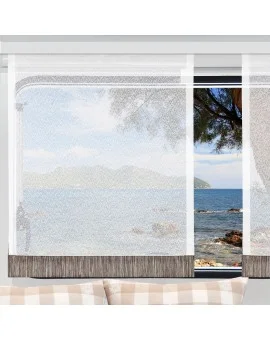 Flächengardine Wohnwagenstore Smilla weiß-braun Caravan-Gardine mit Profilen Tunnelband