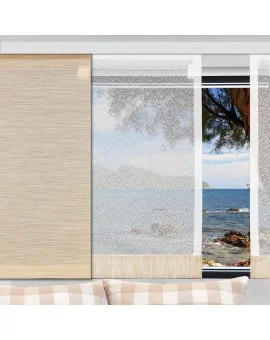 Flächengardine Wohnwagenstore Smilla weiß-beige Caravan-Gardine mit Profilen Tunnelband