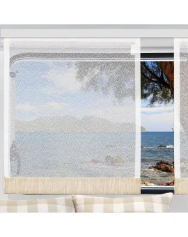 Flächengardine Wohnwagenstore Smilla weiß-beige Caravan-Gardine mit Profilen Tunnelband