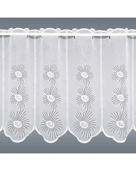 Scheibengardine Amalia Panneau mit weiß-grauem Blüten-Muster aus Plauener Spitze