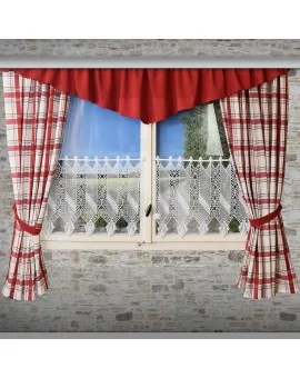 2er Set Dekoschal Hetty Rot kariert mit Querbehang und Raffhalter