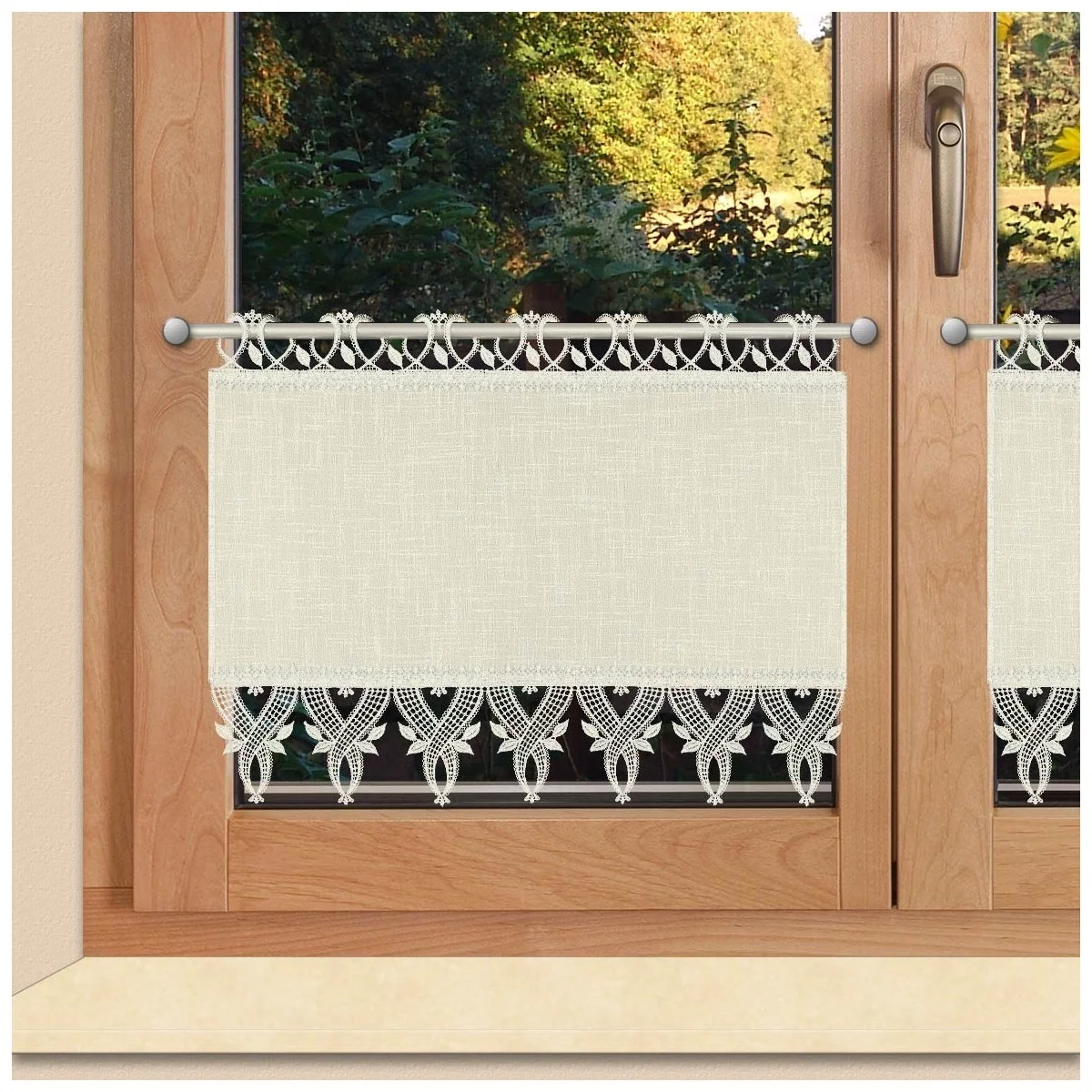 Scheibenhänger Landhaus-Stil "Ronja" Plauener Spitze® sektfarben Kurzgardine