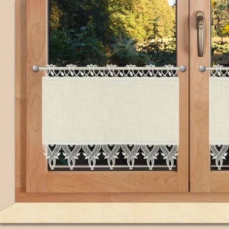 Scheibenhänger Landhaus-Stil "Ronja" Plauener Spitze® sektfarben Kurzgardine