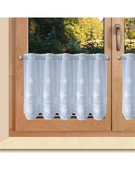 Kurzgardine Scheibengardine "Kleine Blüten" bestickt Plauener Spitze®
