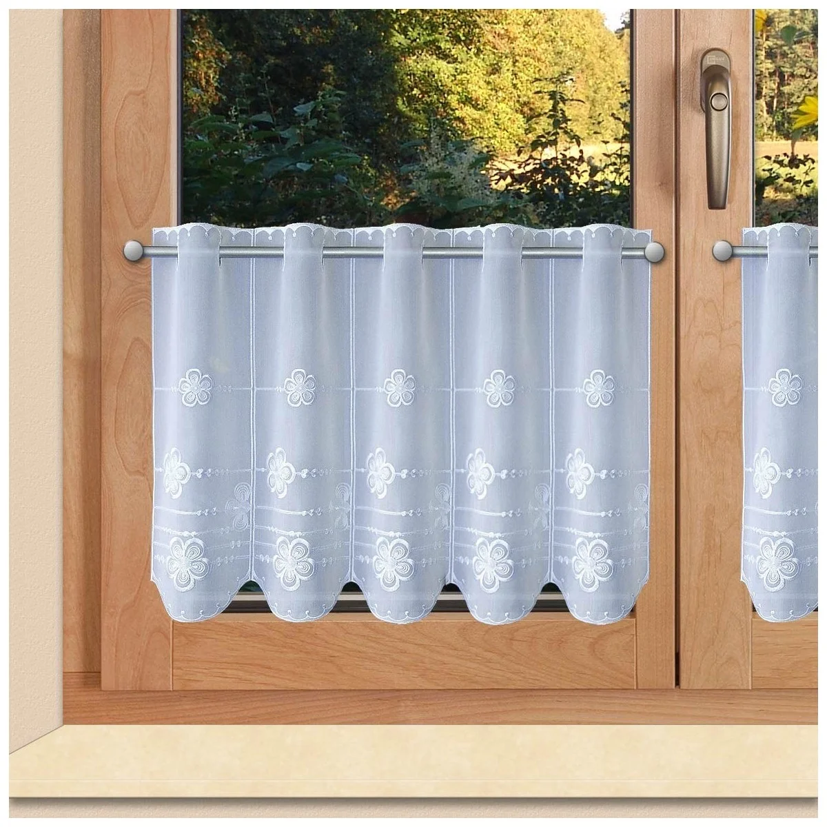 Kurzgardine Scheibengardine "Kleine Blüten" bestickt Plauener Spitze®