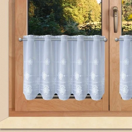 Kurzgardine Scheibengardine "Kleine Blüten" bestickt Plauener Spitze®