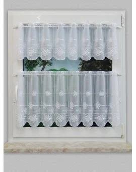 Kurzgardine Scheibengardine "Kleine Blüten" bestickt Plauener Spitze®