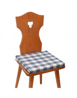 Sitzkissen Karo mit Edelweiß blau-weiß komplett auf Stuhl