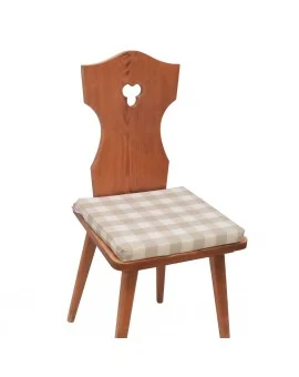 Sitzkissen Karo mit Edelweiß beige-weiß komplett auf Stuhl