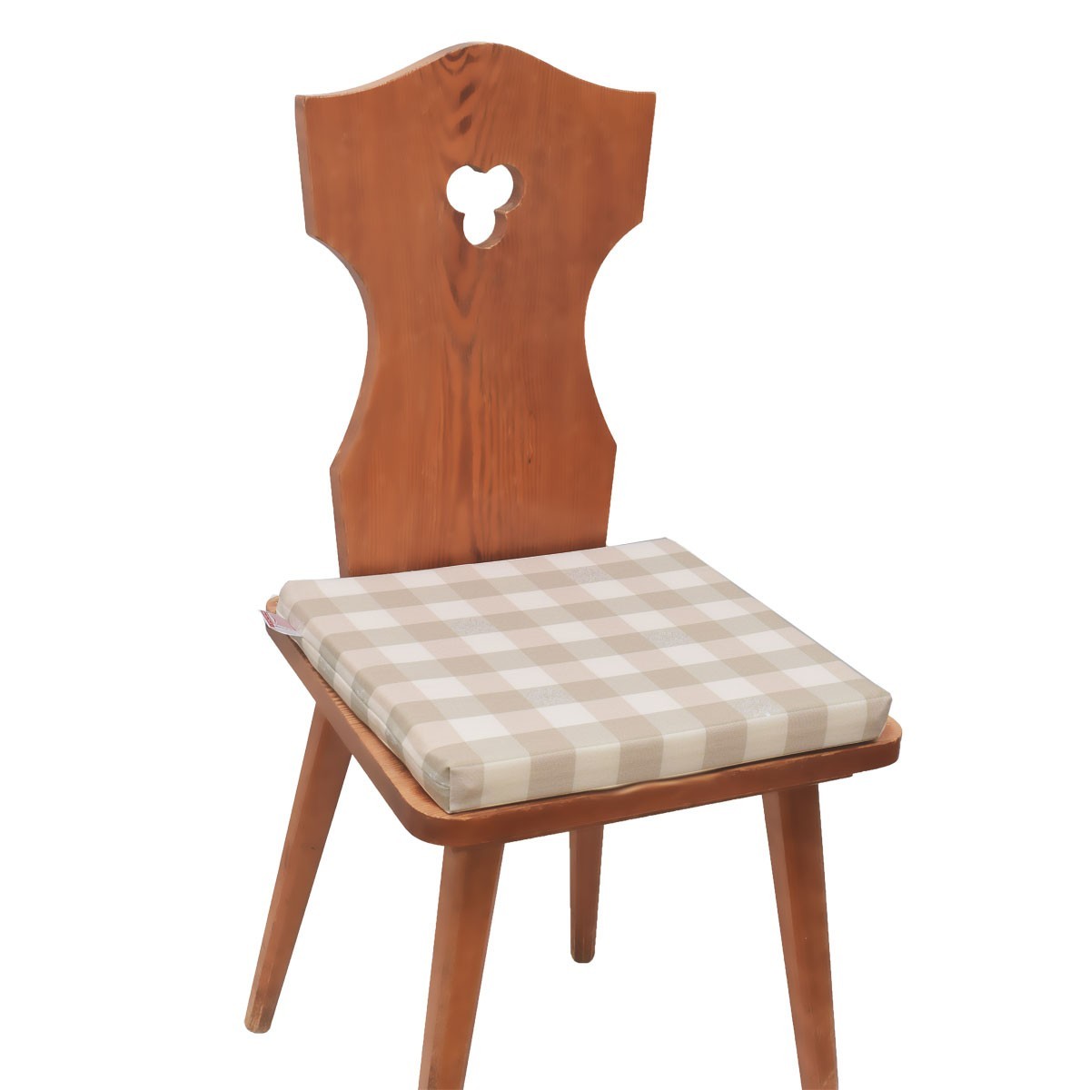 Sitzkissen Karo mit Edelweiß beige-weiß komplett auf Stuhl