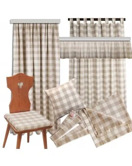 Querbehang Karo mit Edelweiß kariert Beige mit Reihband komplette Kollektion