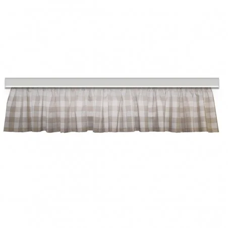 Querbehang Karo mit Edelweiß kariert Beige mit Reihband