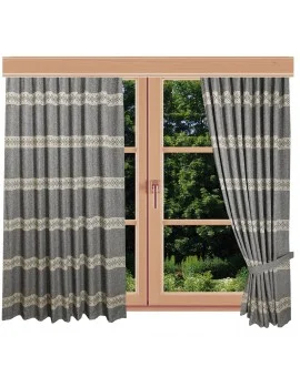 Hochwertiger Dekoschal Albergo Raute grau Reihband am Fenster Sommer