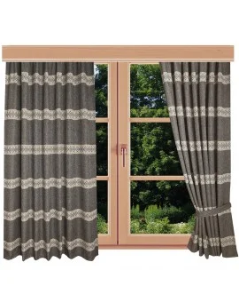 Hochwertiger Dekoschal Albergo Raute braun Reihband am Fenster Sommer