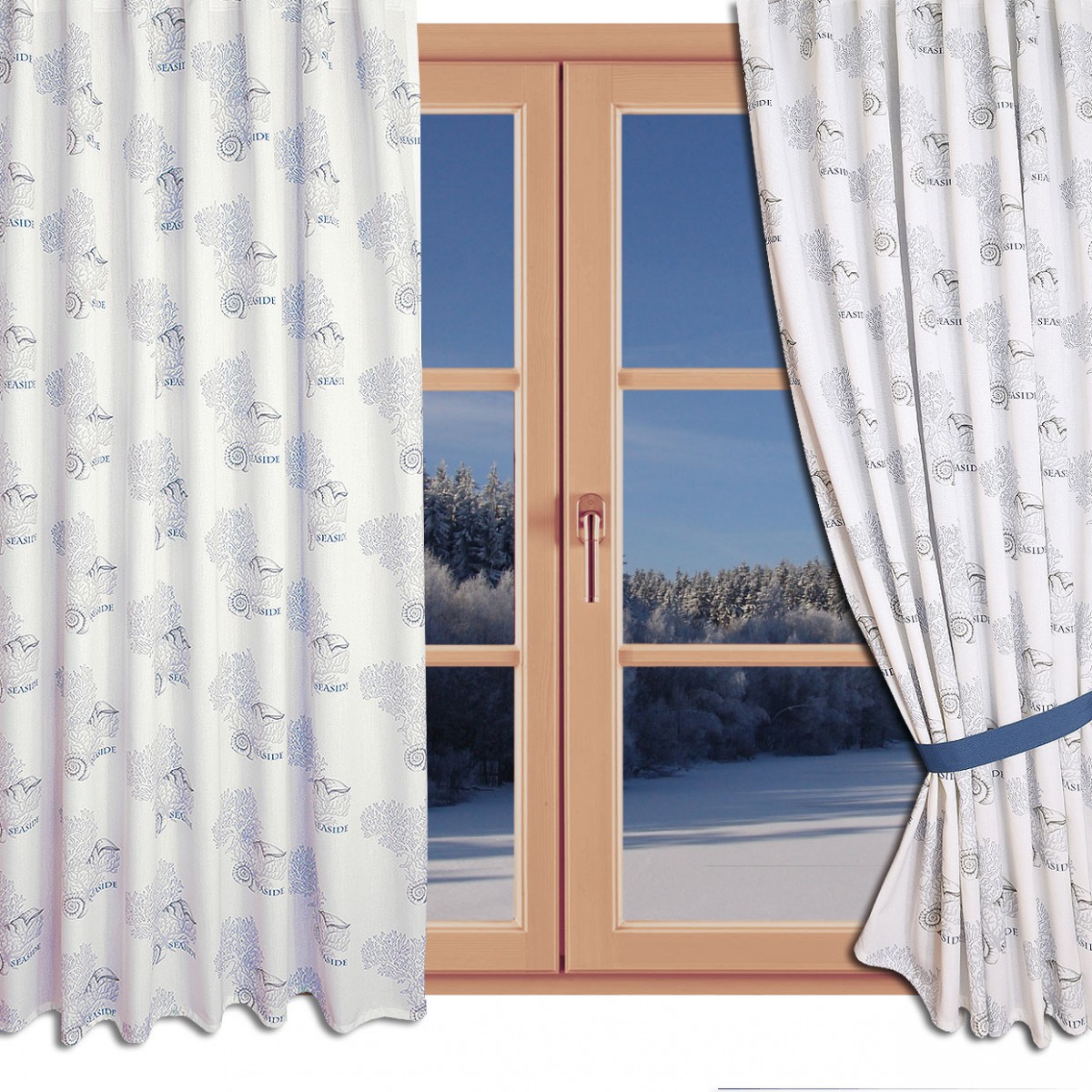 Vorhänge Hochwertiger Dekoschal Seaside Muscheln und Korallen blau-...