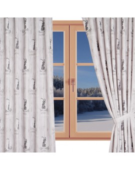 Hochwertiger Dekoschal Walden beige-braun mit Schlaufen gerafft am Fenster Winter