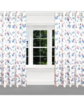 Hochwertiger Dekoschal Blubb-Kids in Blau-Rot mit Ösen am Fenster