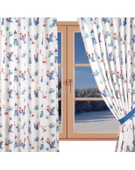 Hochwertiger Dekoschal Blubb-Kids in Blau-Rot mit Ösen am Fenster Winter