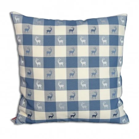 Kissenhülle "Karo in Blau" passend zu Dekoschal Karo in Blau 40 x 40cm - Hirsch