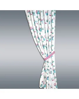Dekoschal Blubb-Kids in Grün-Pink mit rosanen Schlaufen gerafft