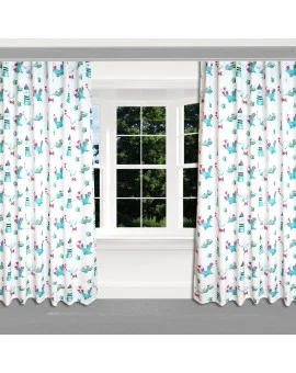 Dekoschal Blubb-Kids in Grün-Pink mit Reihband am Fenster