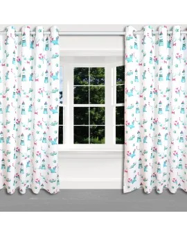 Dekoschal Blubb-Kids in Grün-Pink mit Ösen am Fenster